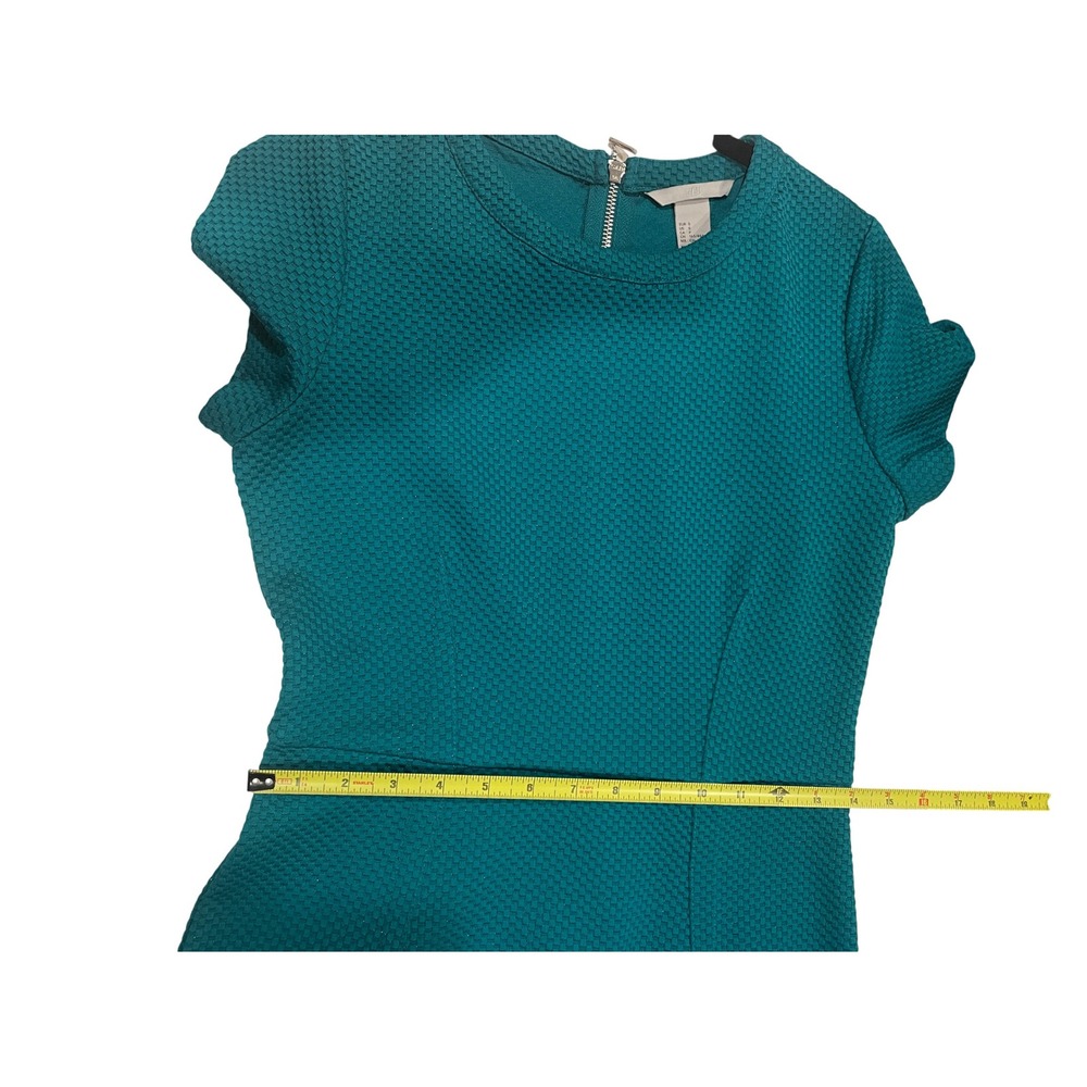 H&M Green Textured Stretch Sheath Dress, Short Sleeve, Career, Casual S - Picture 2 of 6